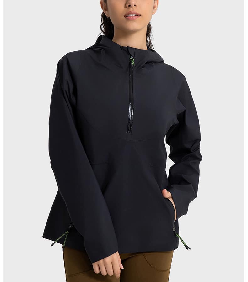 veste imperméable semi-fermée noire pour femmes