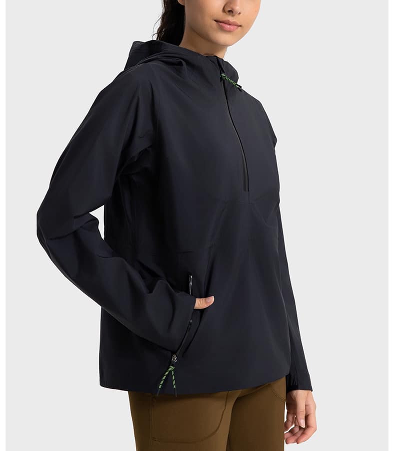 Veste imperméable noire à demi-fermeture éclair pour femmes wholesale