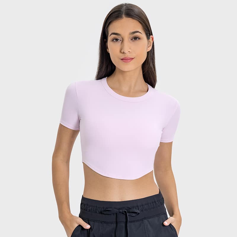 workout short-sleeve ultralite cropped rib-knit t-shirt for women wholesale