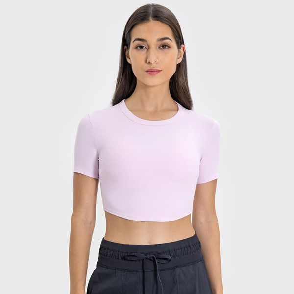 wholesale short-sleeve ultralite cropped rib-knit t-shirt for women