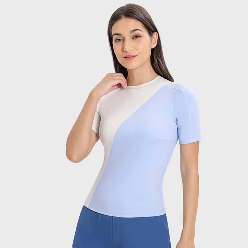 wholesale crew neck women's short sleeve slim fit ribbed t-shirt