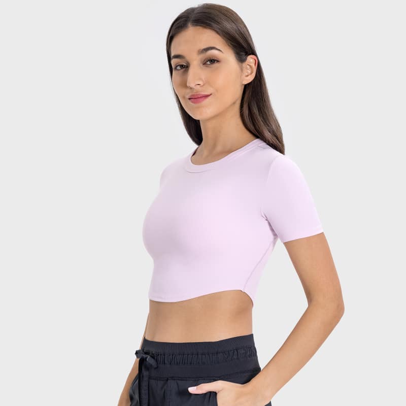 yoga top short-sleeve ultralite cropped rib-knit t-shirt for women