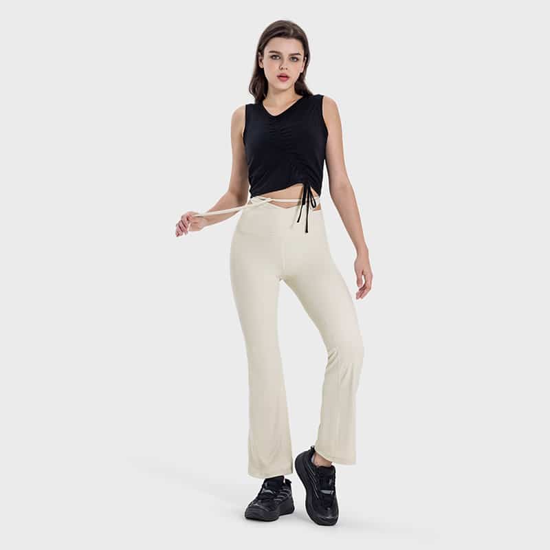 tied waist shaping flare leggings