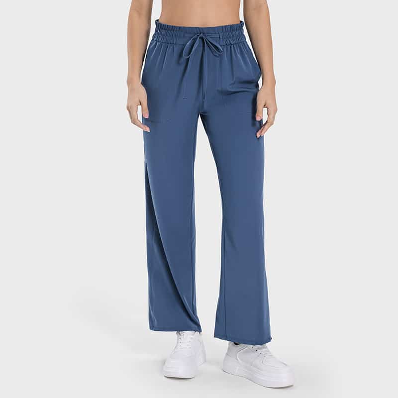 blue straight leg drawstring sweatpants