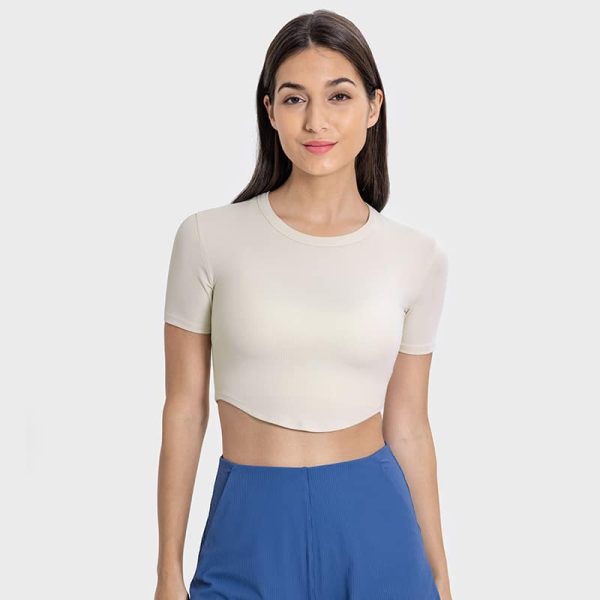 short-sleeve ultralite cropped rib-knit t-shirt for women