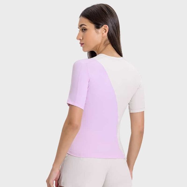 women's short sleeve slim fit ribbed t-shirt for yoga