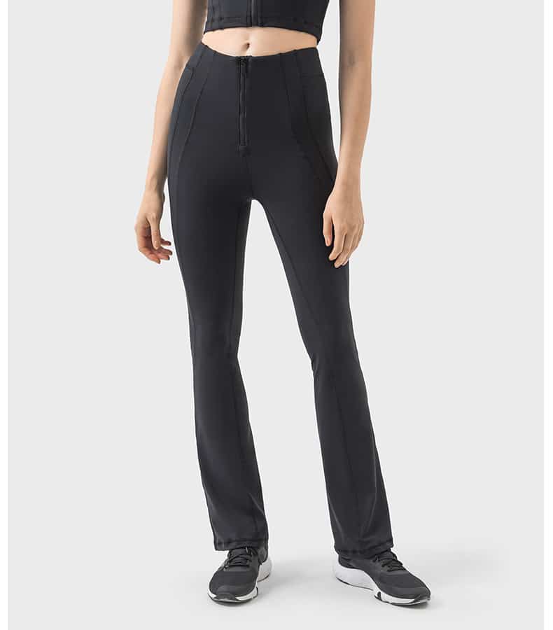 front zip tummy control flared leggings