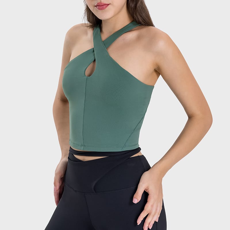 women's green criss cross back sports bra