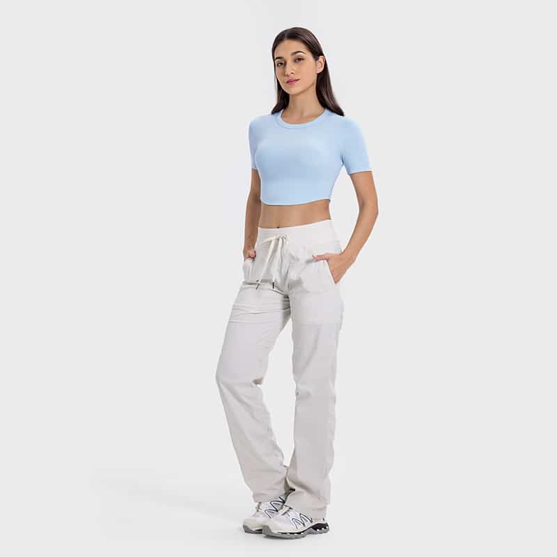 blue short-sleeve ultralite cropped rib-knit t-shirt for women supplier