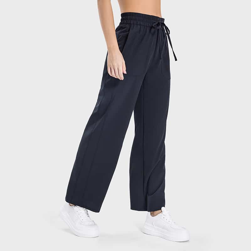 quick dry black straight leg drawstring sweatpants