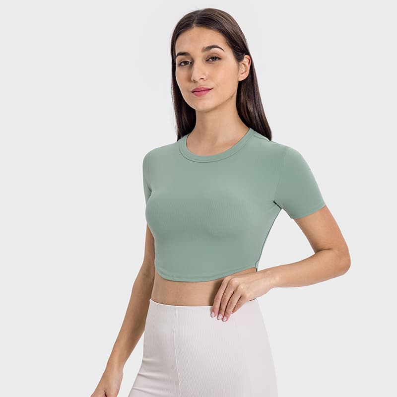 green wholesale short-sleeve ultralite cropped rib-knit t-shirt for women