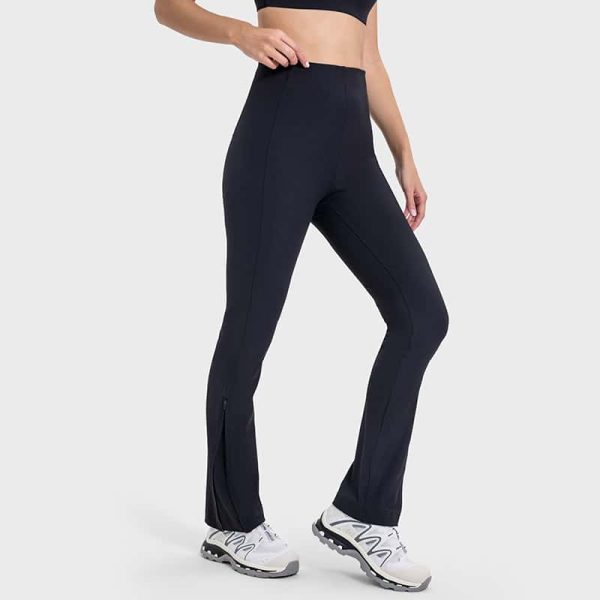 high waisted ribbed flare leggings with adjustable trouser leg