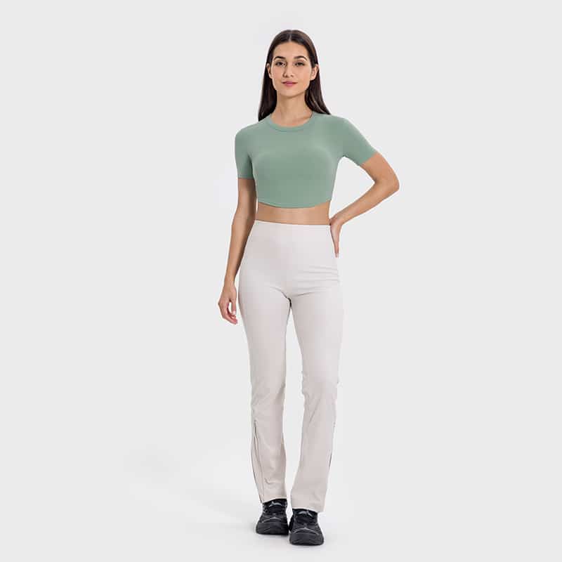 green short-sleeve ultralite cropped rib-knit t-shirt for women