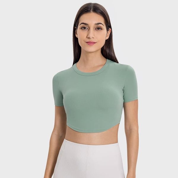 workout short-sleeve ultralite cropped rib-knit t-shirt for women