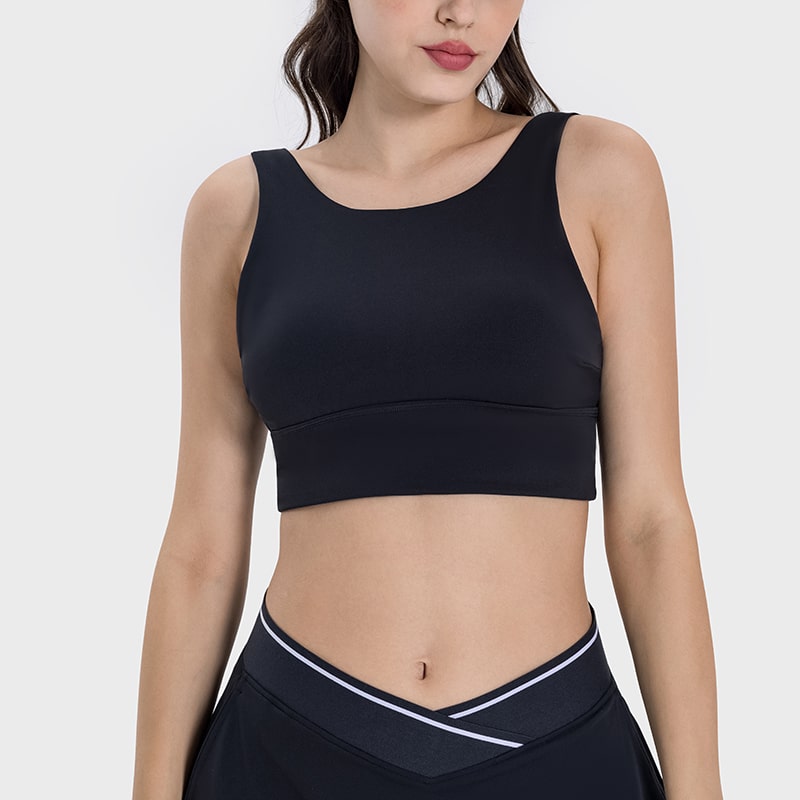 black low scoop back sports bra wholesale