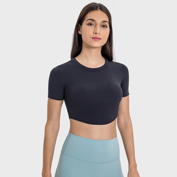 yoga short-sleeve ultralite cropped rib-knit t-shirt for women