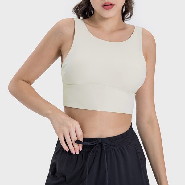 white low scoop back sports bra