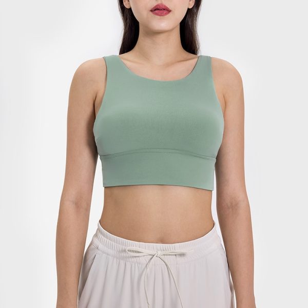 green low scoop back sports bra