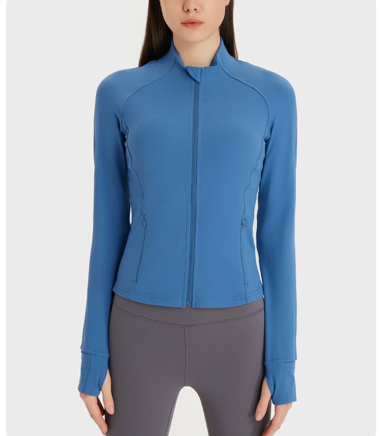 blue cropped workout jacket women's