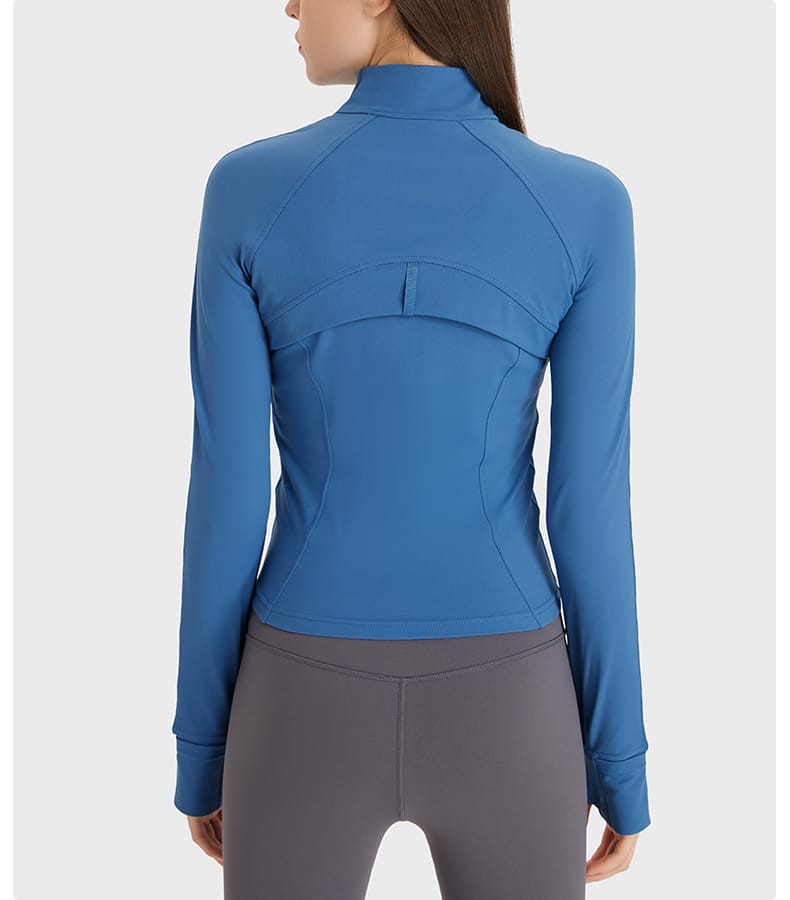 blue slim fit cropped workout jacket women's