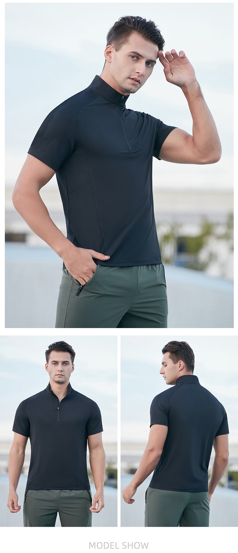 black quarter zip mens sports t shirt with collar wholesale