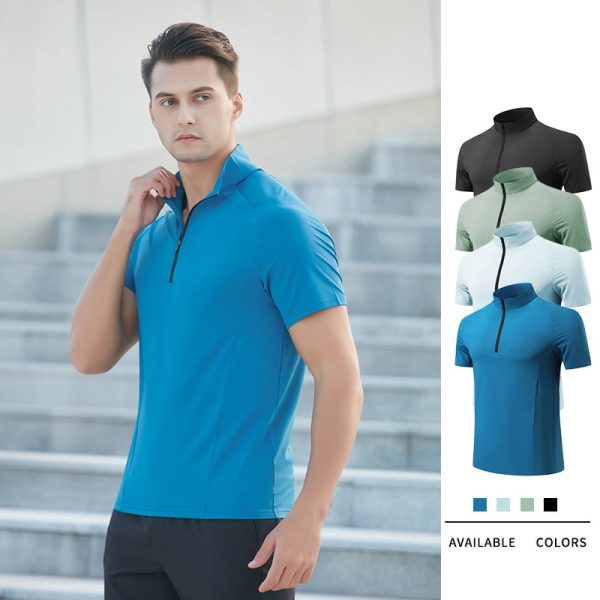 wholesale mens sports t shirt with collar quarter zip