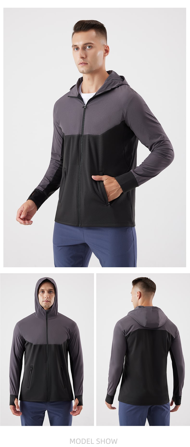 workout men's windproof fleece hoodie