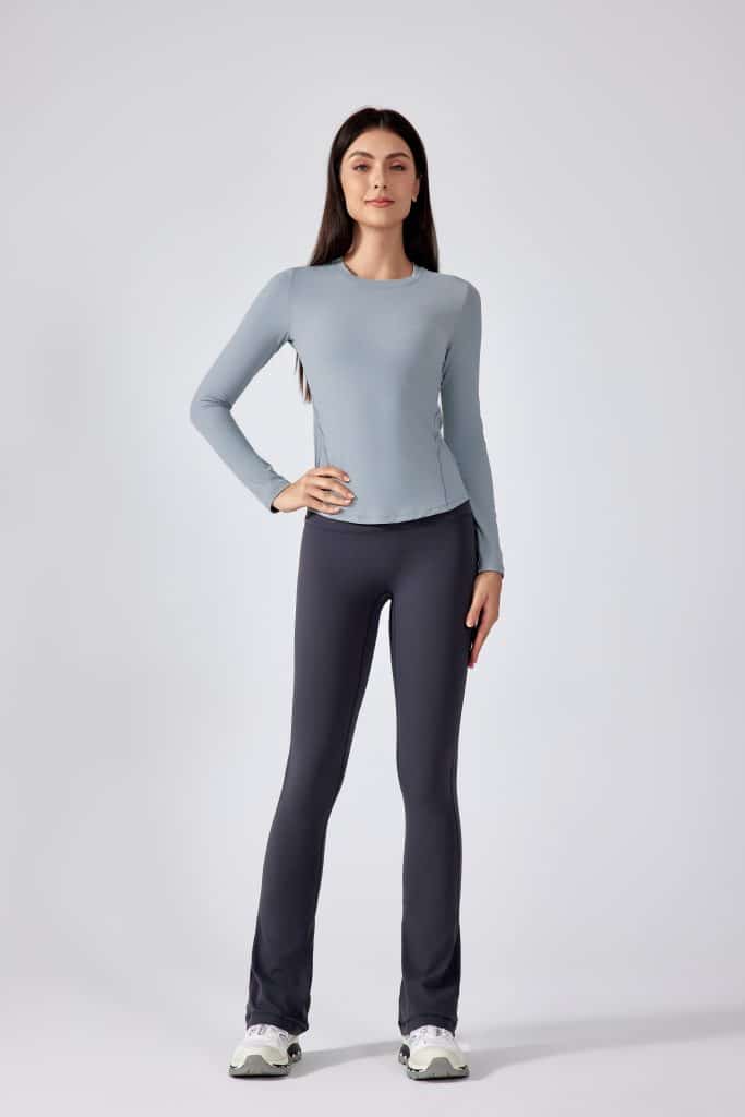 Chemises de yoga à manches longues slim fit bleu pour femmes