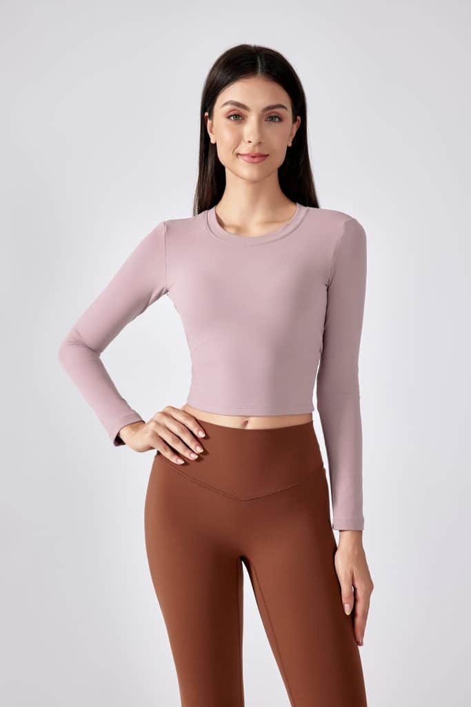 wholesale open back long sleeve crop top