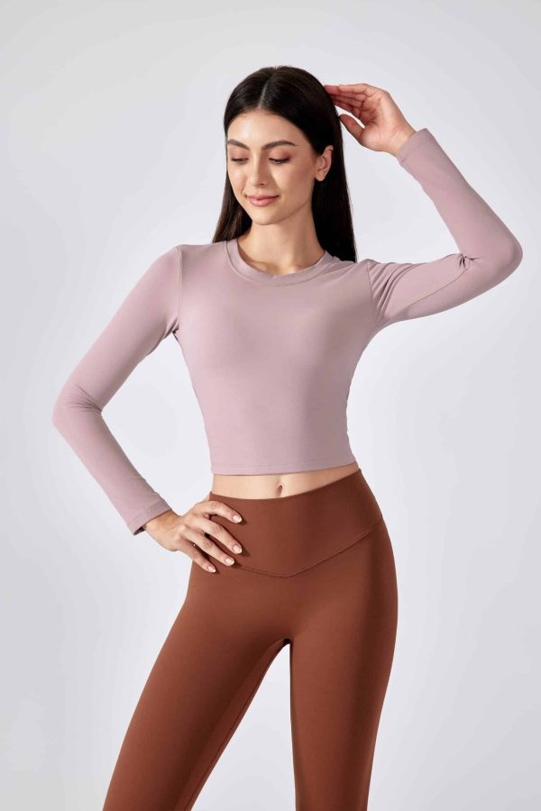 wholesale open back long sleeve crop top