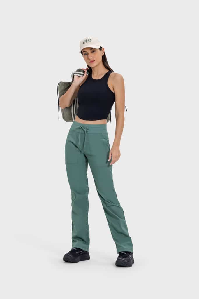 green sports pants women's drawstring jogger pants