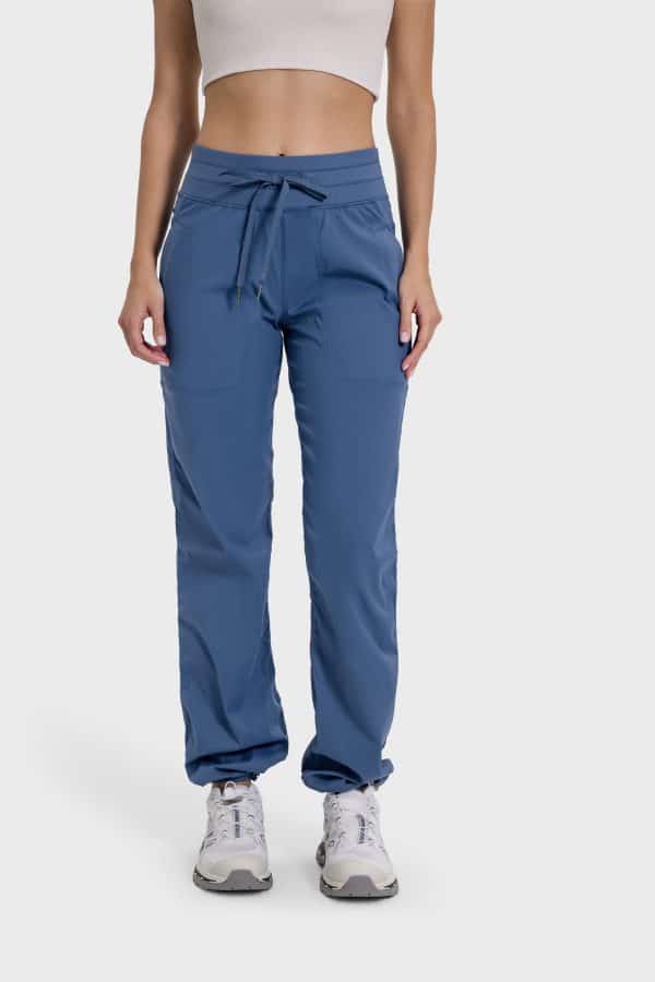 blue workout women's drawstring jogger pants