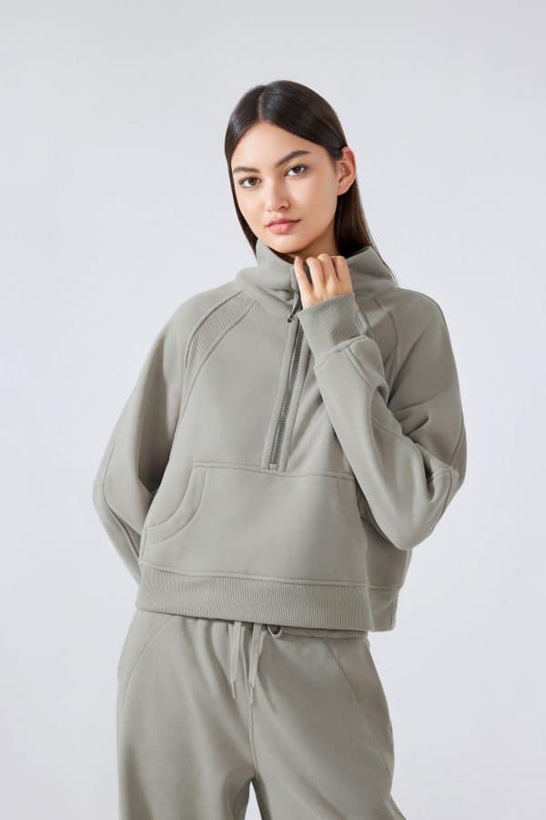 wholesale women's cropped zip up sweatshirt