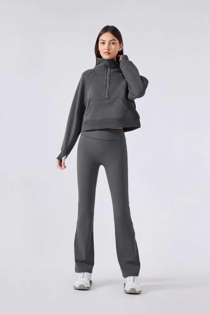 wholesale long sleeve women's cropped zip up sweatshirt