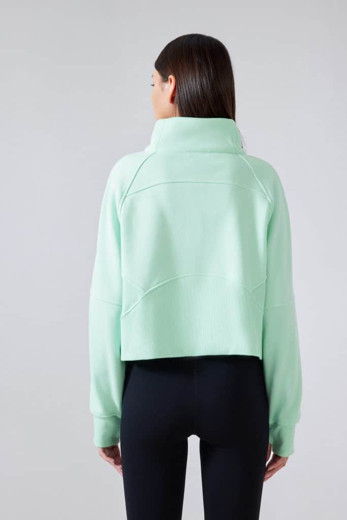 half zip green women's cropped zip up sweatshirt